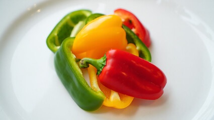 Colorful bell peppers sliced on a plate fresh vegetables healthy eating concept