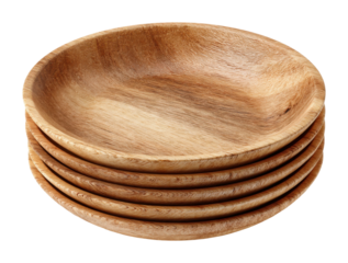Stylish wooden plates set for modern dining kitchen essentials minimalist natural aesthetic isolated on transparent background
