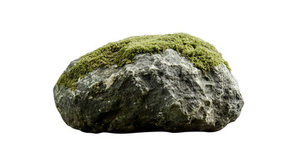 Mossy Grey Boulder Isolated on Transparent Background
