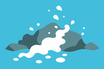 Obraz premium A cute cartoon fish, dolphin, and whale swim in the blue ocean with water splashes and sun