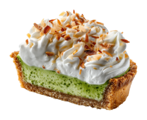 Delicious key lime pie slice with whipped cream dessert table food bright isolated on transparent background
