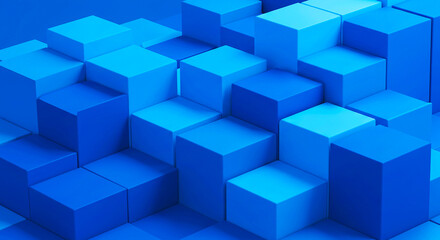Obraz premium A blue toned abstract background featuring a geometric pattern of stacked and staggered cubes and squares