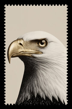 American eagle on a mail stamp, professional photography with studio lighting 