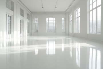 Fototapeta premium Spacious modern interior with large windows and abundant natural light