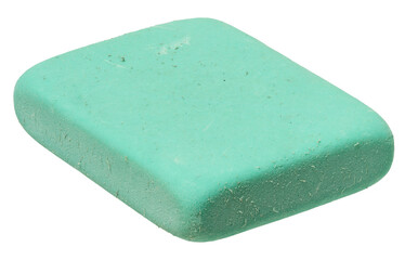 Close up of one green rectangular eraser on isolated background