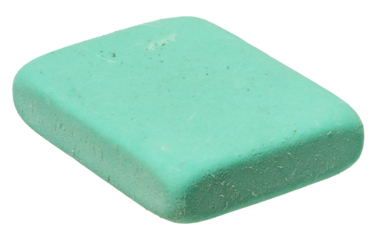Close up of one green rectangular eraser on isolated background