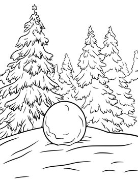Snowball growing larger down hill, vector illustration art