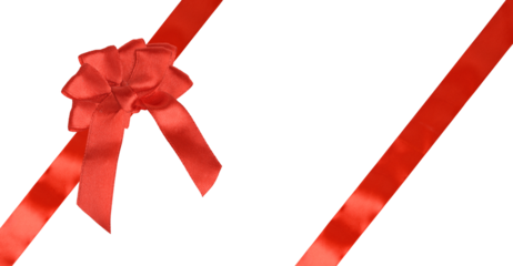 Red gift ribbon and bow on isolated background.