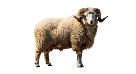 Sacrificial ram on white background, traditional symbol of Eid al-Adha