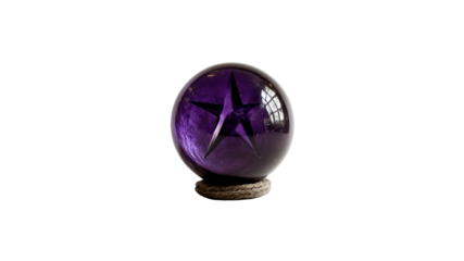 Mystical Purple Glass Orb with Star -  Intriguing Decorative Sphere on Rope Stand