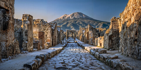 Roman Ruins with Mount Vesuvius in Background