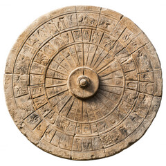 Carved Stone Calendar, Ancient Astrological Disc, Circular Time Chart, Historical Sun Dial, Primitive Astronomical Tool