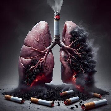 Harmful effects of cigarette smoking on lungs. Visualization of damaged organs in 3d animation