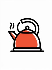 Red Tea Kettle Boiling Steam Modern Design - Minimalist Kitchenware Illustration