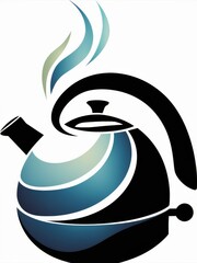 Modern Blue Minimalist Teapot Illustration - Stylish Kitchen Appliance for Brewing Cozy Beverages