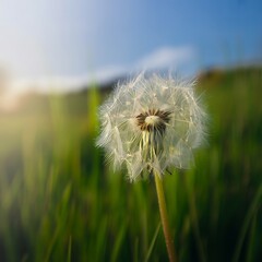 Macro Dandelion Blossom: Vibrant Spring Wildflower in Sunlit Meadow
