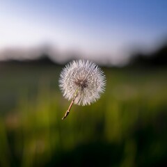 Dandelion Macro Detail: Nature's Delicate Fluff in Blooming Field with Eco-Friendly Vibrancy