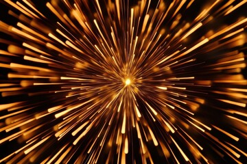 Abstract Radiating Golden Light Trails on a Black Background