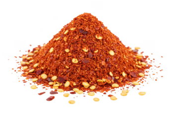 Red chili pepper flakes isolated on transparent background