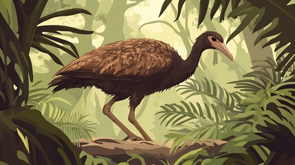 Fototapeta premium Illustration of a prehistoric bird in a lush jungle environment.