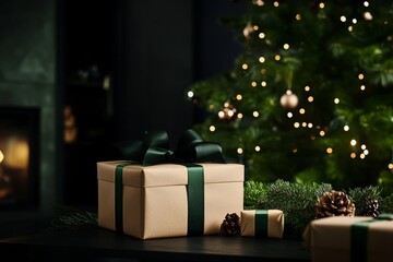 Festive Presents Wrapped in Elegant Paper Beside a Beautifully Decorated Christmas Tree