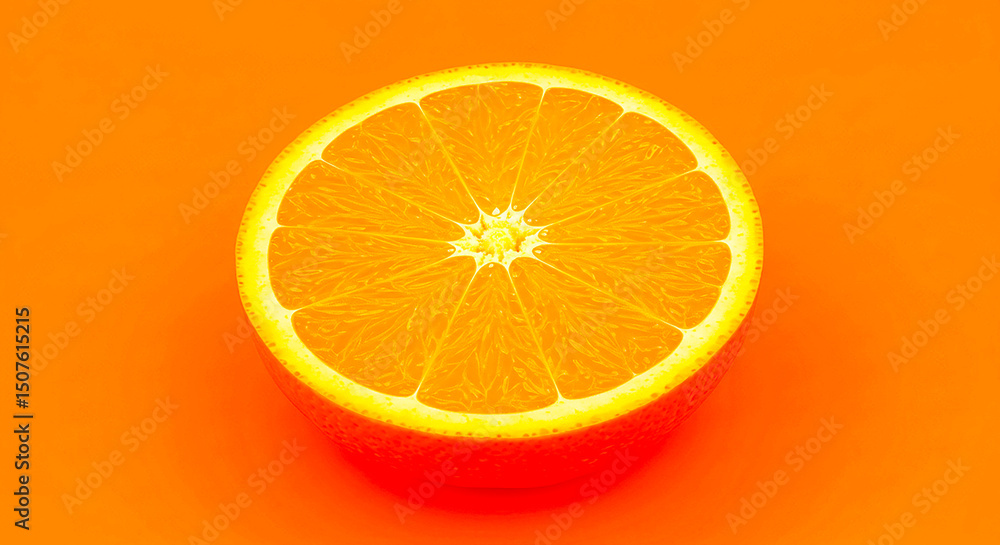Aufkleber a halved orange with visible segments and white center on a matching orange colored background plain