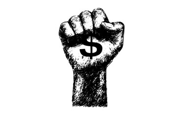 Fist raised against economic symbol, vector graphic