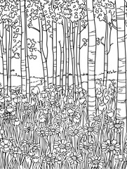 Forest certification assessment underway, black vector graphic