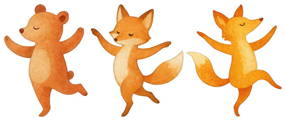 PNG Dancing woodland animals illustration, element set on transparent background