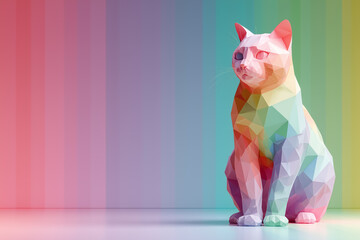 多角形で描かれたカラフルな猫のCG