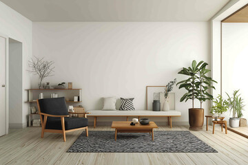 cosy nice design room front view on clear white wall