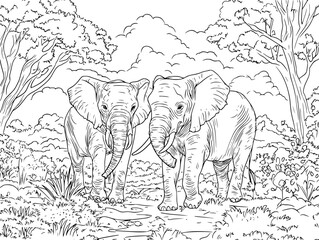 Fototapeta premium Poachers harvesting elephant tusks secretly, vector design