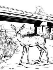 Wildlife crossing over highway, vector illustration art