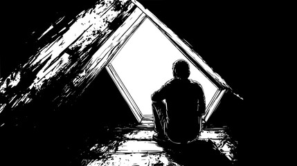 Worker installing attic insulation materials, vector graphic