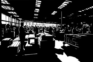 Workers in ethical manufacturing facility, vector illustration art