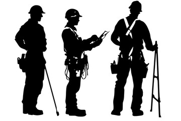 Workers with adequate safety equipment, vector graphic