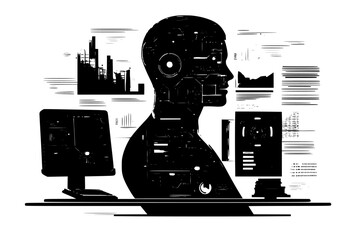 Workplace transformation through artificial intelligence, vector illustration art