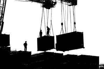 Workers watching imports replace jobs, vector illustration