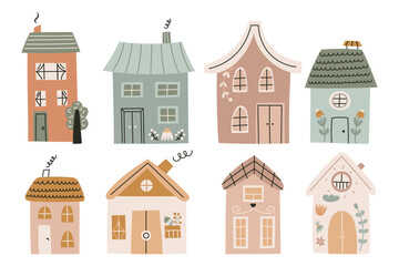 Boho set house. Bohemian hand drawn house for nursery. Vector doodle simple illustration