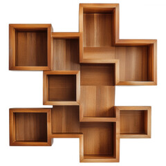 Modular Wooden Wall Shelves, Abstract Storage Unit, Modern Bookcase Display, Interlocking Shelf System, Contemporary Wall Decor