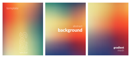 Abstract liquid background set. Gradient mesh. Effect bright color blend. Blurred fluid colorful mix. Modern design template for web covers, ad banners, posters, brochures, flyers. Vector image EPS