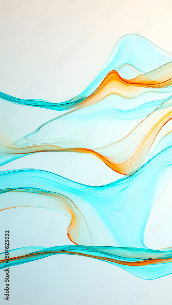 Poster abstract flowing fluid art background in teal and orange color scheme design