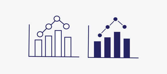 Statistics  data  growth  icons pack vectors in blue flat and blue strokes