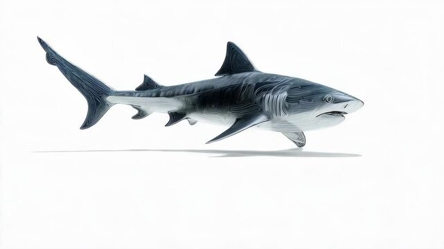 Stylized shark image on a white background with artistic rendering and visible shadow underneath.