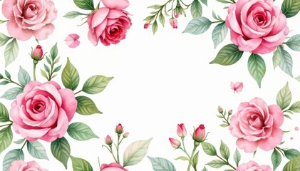 Naklejka premium Delicate watercolor roses & leaves, repeating pattern, spring, seamless, floral