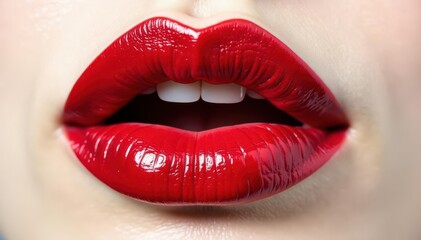 Obraz premium Close-up of crimson lips, stark white backdrop, flawless, design, advertisement