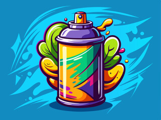 Obraz premium A professional vector of a graffiti-style spray paint can with vibrant label, shown alone