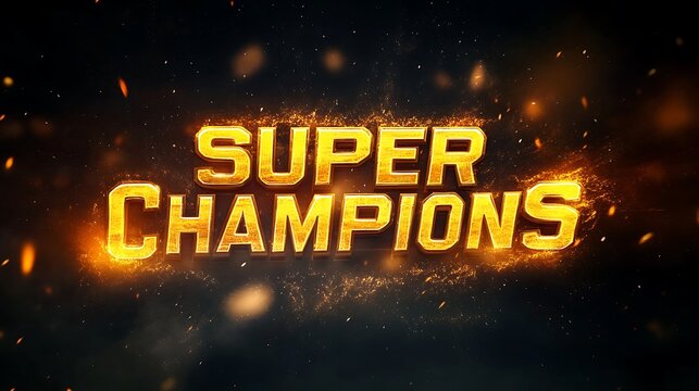 Golden text graphic of the words "super champions".