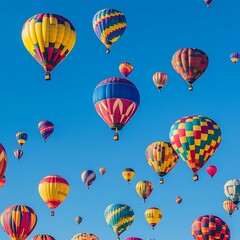 Obraz premium Colorful hot air balloons fill a vibrant blue sky.