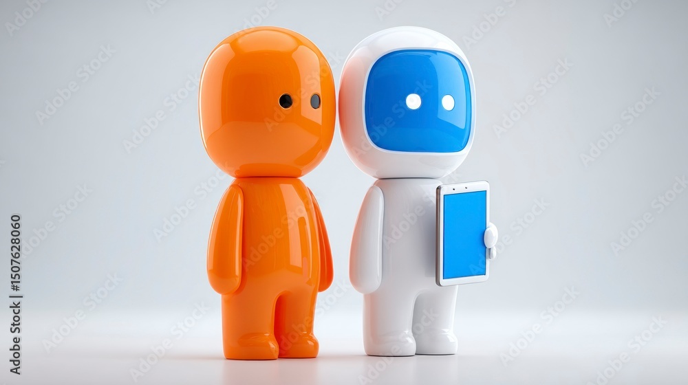 Poster Two Friendly Robots with Smartphone Modern Technology and Communication Concepts